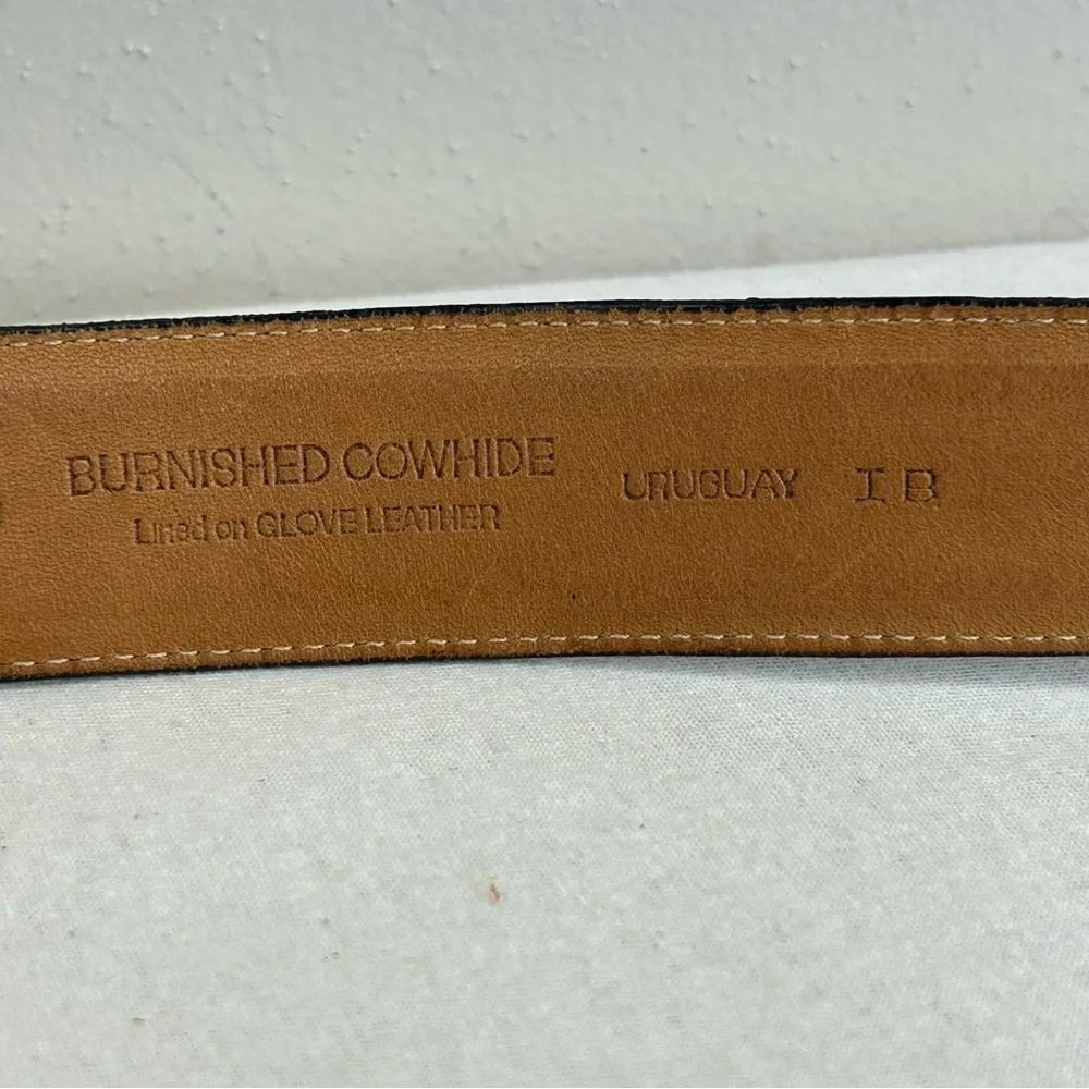 Perry Ellis 36 Brown‎ Embossed Leather Belt with Gold Buckle Cowhide Floral